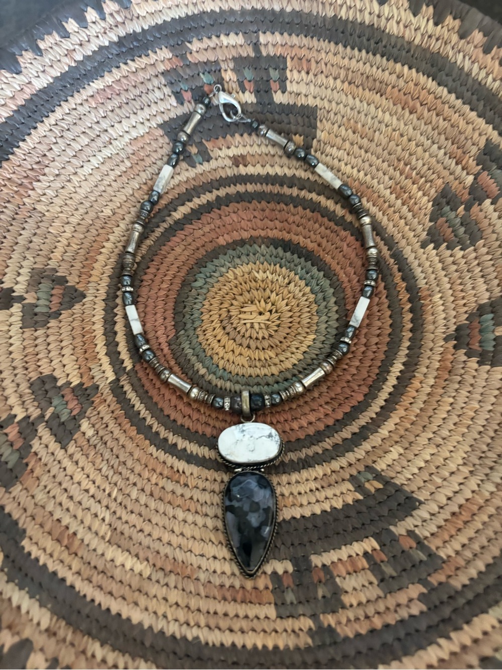 Vintage Black and White Double-Stone Pendant Necklace